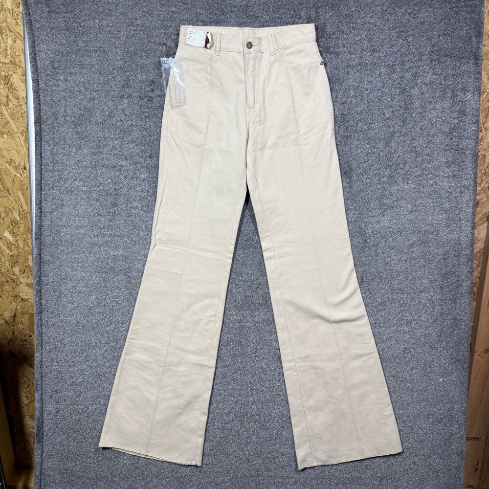 NWT Vintage Brittania Flare Jeans Womens 28‎ L Beige High Rise Raw Hem Cotton